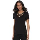 Women's Rock & Republic&reg; Strappy Crisscross Tee, Size: Xs, Black