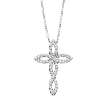 Diamond Essence Crystal & Diamond Accent Sterling Silver Cross Pendant Necklace - Made With Swarovski Crystals, Women's, White