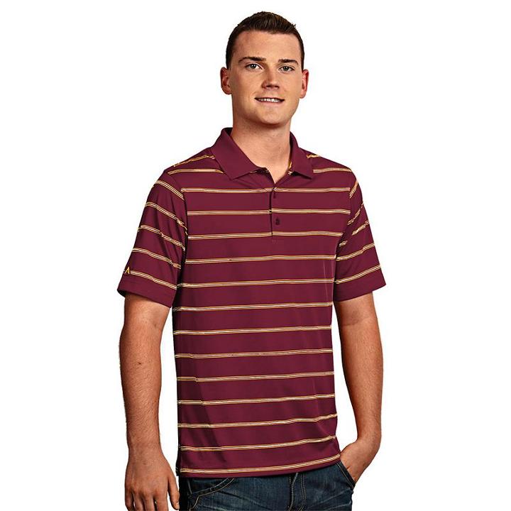 Men's Antigua Striped Performance Golf Polo, Size: Small, Dark Red