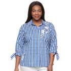 Plus Size Croft & Barrow&reg; Embroidered Button Down With Tie Sleeves, Women's, Size: 3xl, Dark Blue