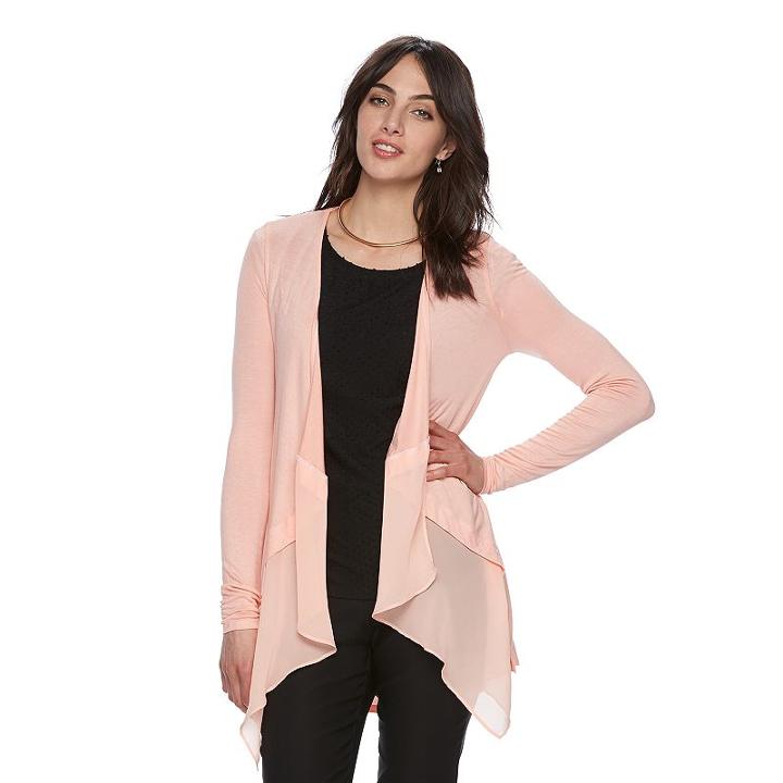 Women's Elle&trade; Mixed-media Flyaway Cardigan, Size: Medium, Lt Orange