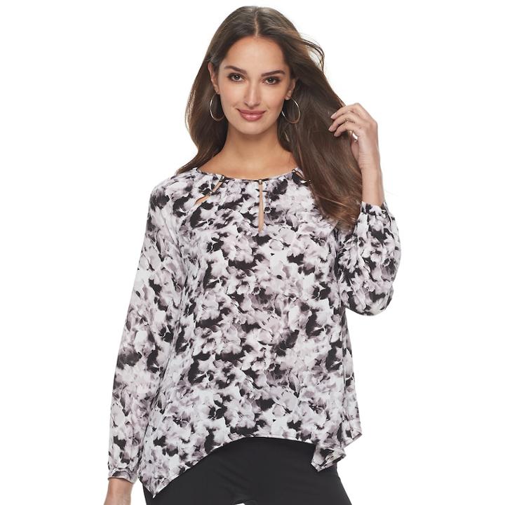 Women's Jennifer Lopez Printed Cutout Top, Size: Xl, Black