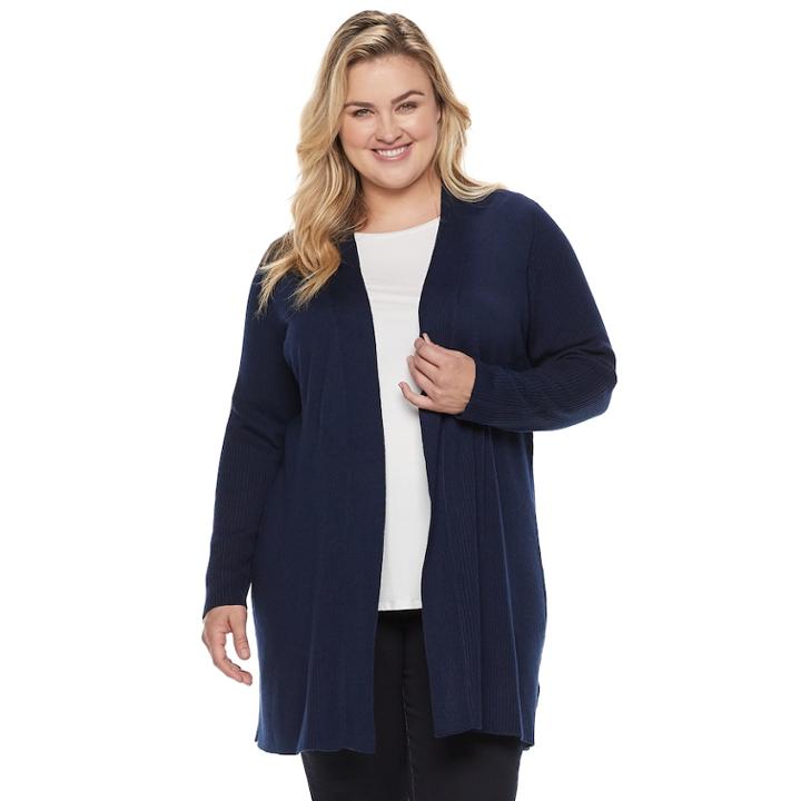 Plus Size Dana Buchman Ribbed Duster Cardigan, Women's, Size: 2xl, Blue (navy)