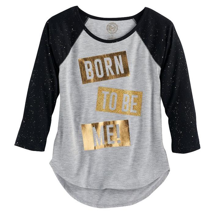 Girls 7-16 & Plus Size So&reg; High-low Shine Baseball Tee, Size: 14 1/2, Med Grey