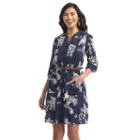 Women's Indication Belted Embroidered Shirtdress, Size: 12, Blue Other