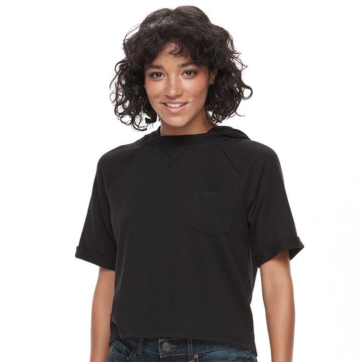 Juniors' So&reg; Perfectly Soft Raglan Hooded Sweatshirt, Teens, Size: Large, Black