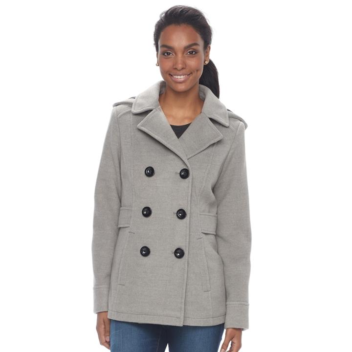 Women's D.e.t.a.i.l.s Hooded Double Breasted Faux-wool Peacoat, Size: Medium, Med Grey