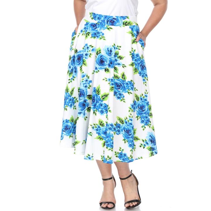 Plus Size White Mark Pleated Midi Skirt, Women's, Size: 2xl, Blue