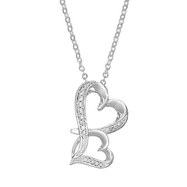 Silver Expressions By Larocks Crystal Sisters Heart Pendant, Women's, Grey