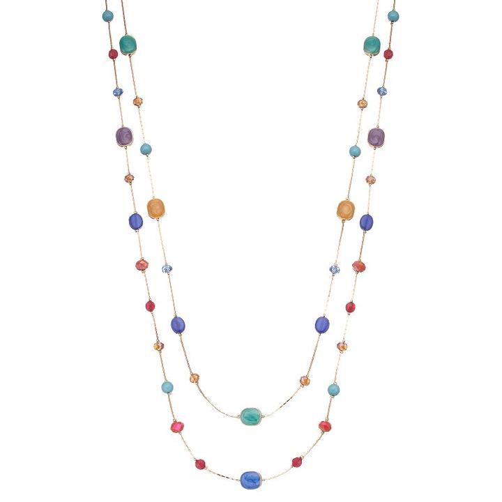 Multi Color Beaded Double Strand Station Necklace, Women's, Multicolor