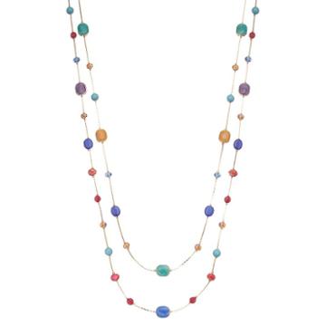 Multi Color Beaded Double Strand Station Necklace, Women's, Multicolor