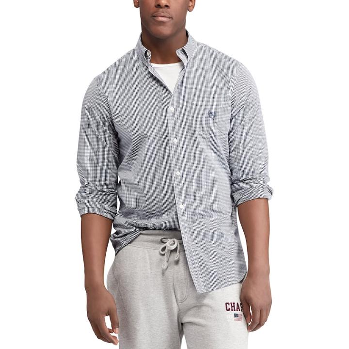 Big & Tall Chaps Regular-fit Plaid Easy-care Stretch Button-down Shirt, Men's, Size: 3xb, Blue (navy)