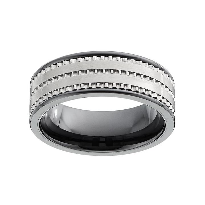 Men's Textured Black Ceramic Ring, Size: 10
