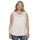 Juniors' Plus Size Mudd&reg; Embroidered Yoke Tank, Girl's, Size: 1xl, Lt Orange