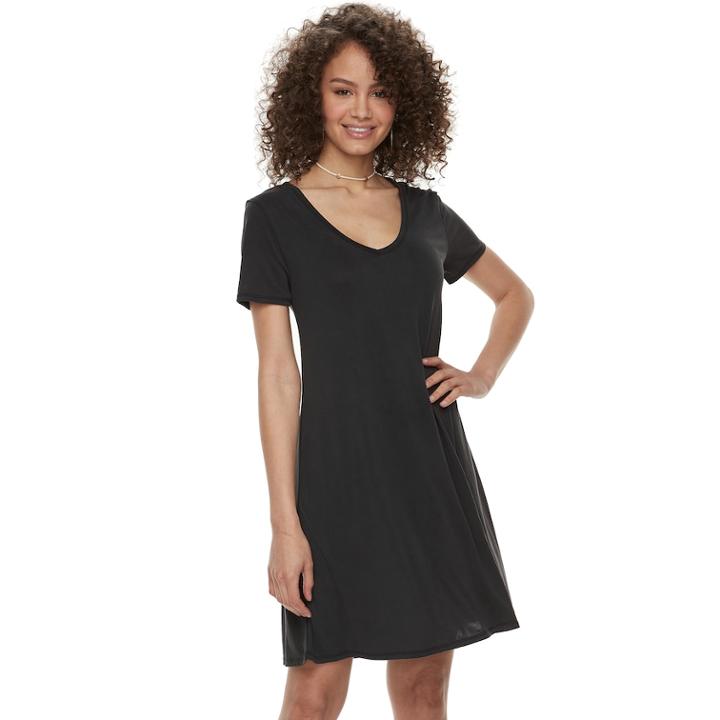 Juniors' Mudd&reg; Cupro Short Sleeve Dress, Teens, Size: Small, Black