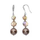 Crystal Avenue Silver-plated Crystal And Simulated Pearl Graduated Linear Drop Earrings - Made With Swarovski Crystals, Women's, Brown