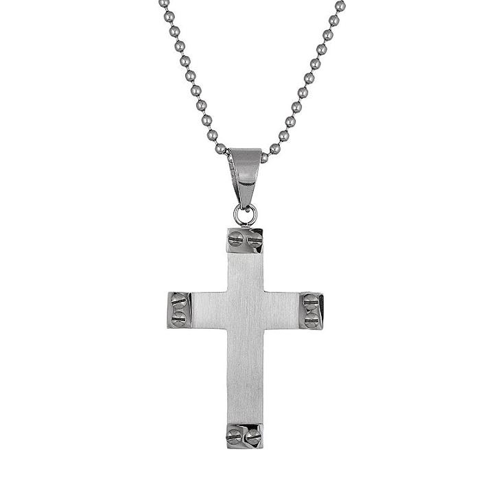 Stainless Steel Cross Pendant Necklace - Men, Silver