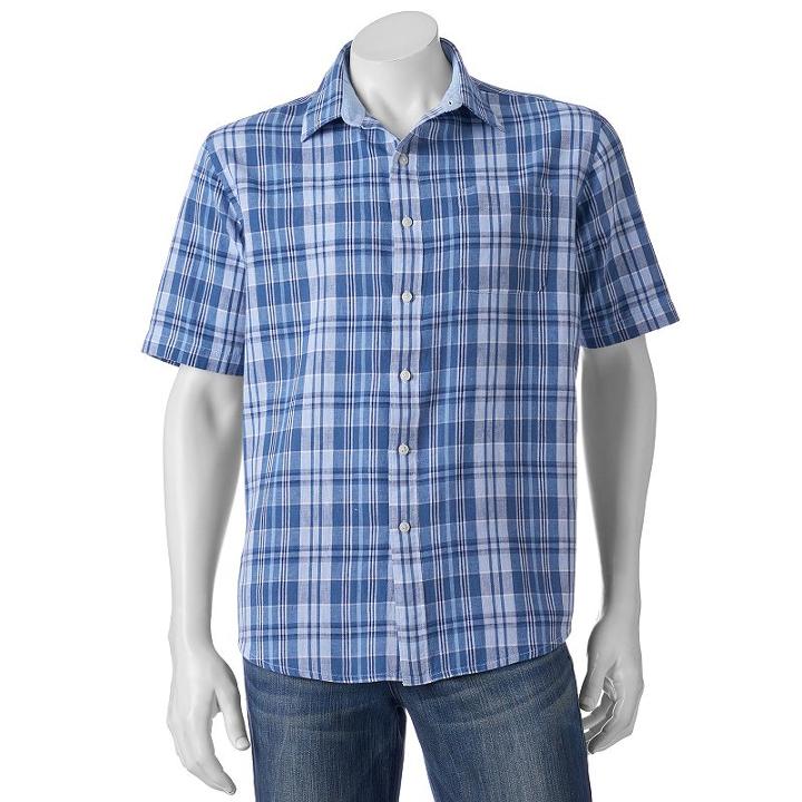 Men's Sonoma Goods For Life&trade; Modern-fit Plaid Linen-blend Button-down Shirt, Size: Large, Med Blue