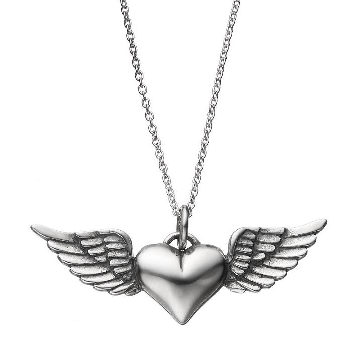 Journee Collection Sterling Silver Heart & Angel Wing Pendant Necklace, Women's, Size: 18, Multicolor