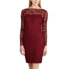 Women's Chaps Lace Long-sleeve Dress, Size: 4, Dark Red
