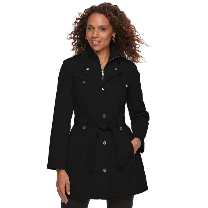 Women's Tower By London Fog Hooded Rain Jacket, Size: Medium, Black