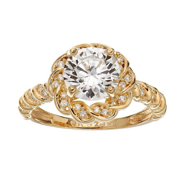 Cubic Zirconia 10k Gold Flower Ring, Women's, Size: 5, White