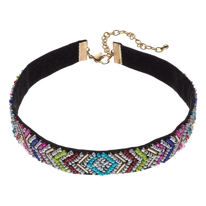 Beaded Chevron Velvety Choker Necklace, Women's, Multicolor