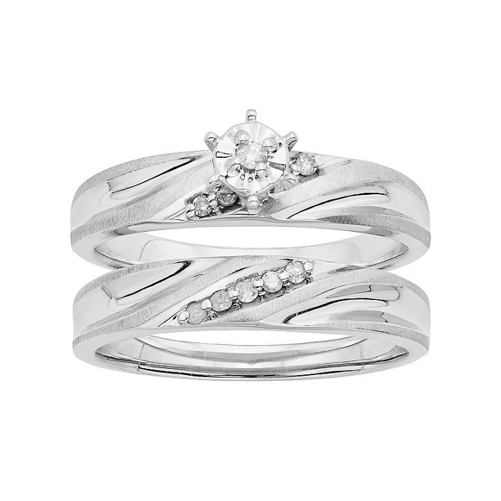 Diamond Engagement Ring Set In Sterling Silver (1/10 Carat T.w.), Women's, Size: 6, White