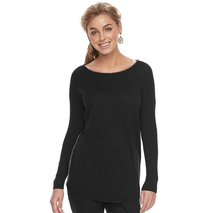 Petite Apt. 9&reg; Sparkle Boatneck Sweater, Women's, Size: Xl Petite, Black