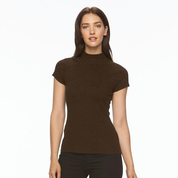 Women's Apt. 9&reg; Studded Mockneck Sweater, Size: Xxl, Dark Brown