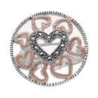 Lavish By Tjm 14k Rose Gold Over Silver And Sterling Silver Heart Openwork Ring - Made With Swarovski Marcasite, Women's, Size: 7, Black
