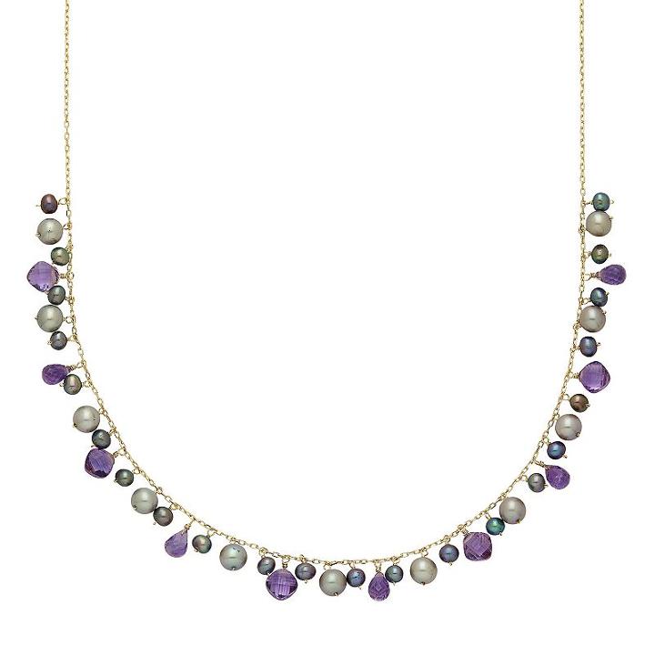 14k Gold Amethyst & Dyed Freshwater Cultured Pearl Necklace, Women's, Size: 18, Multicolor