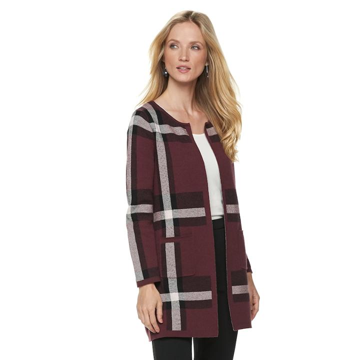 Women's Elle&trade; Print Open-front Long Cardigan Jacket, Size: Large, Red