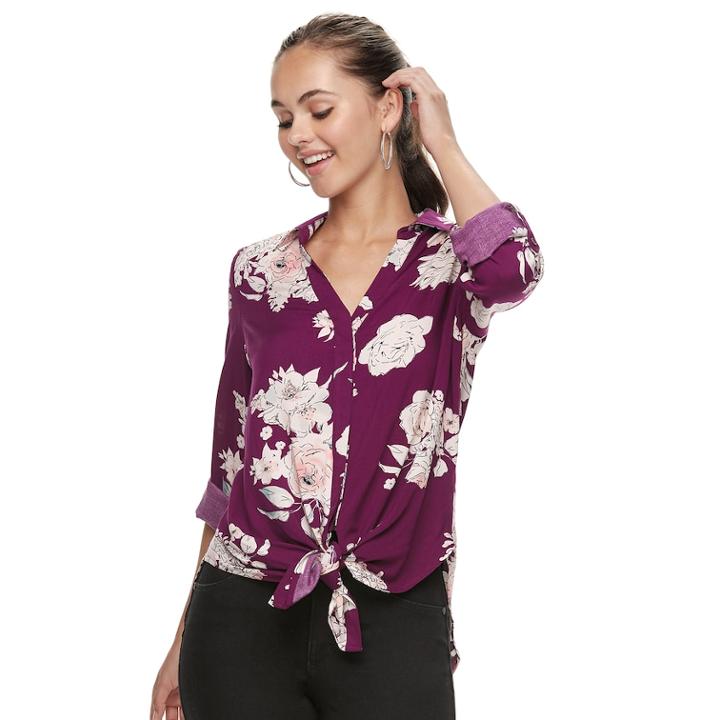 Juniors' Candie's&reg; Tie Front Tunic, Teens, Size: Medium, Med Purple