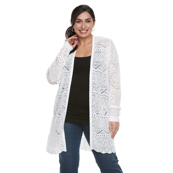 Plus Size Napa Valley Pointelle Duster Cardigan, Women's, Size: 1xl, White