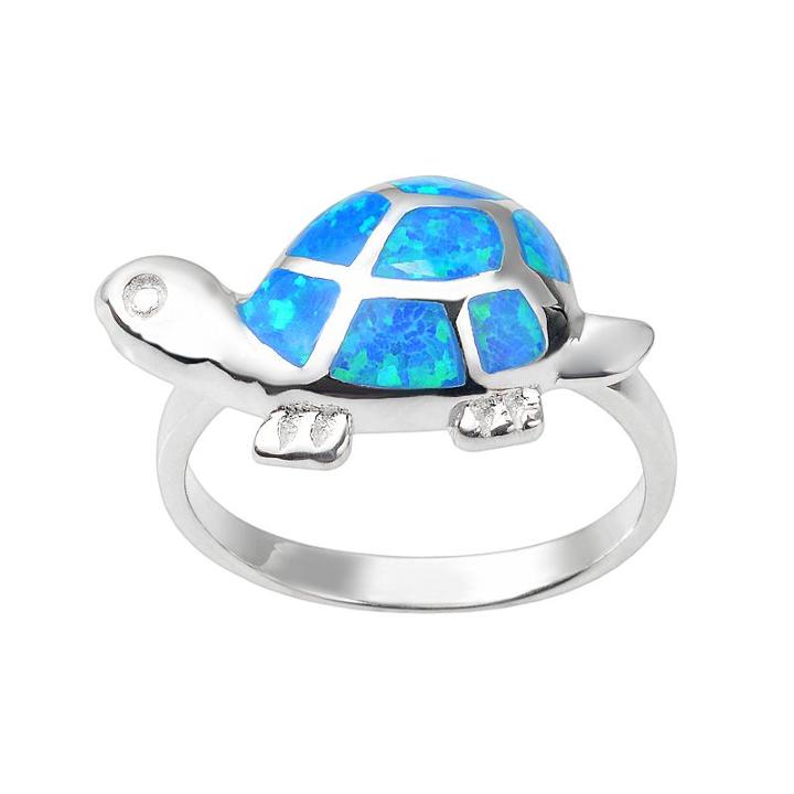 Journee Collection Simulated Opal Sterling Silver Turtle Ring, Women's, Size: 6, Blue