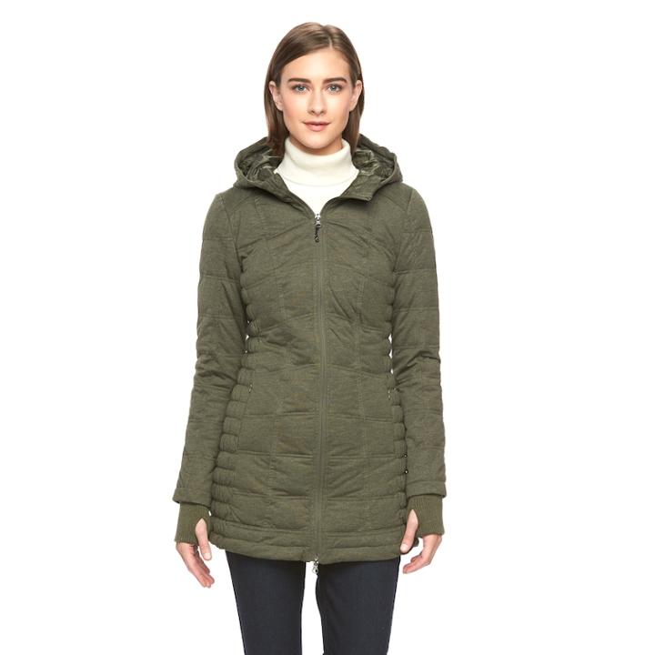Women's Be By Blanc Noir Quilt Knit Hooded Down Jacket, Size: Medium, Med Green