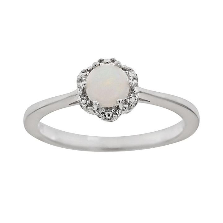 Sterling Silver Opal Studded Flower Ring, Women's, Size: 8, White