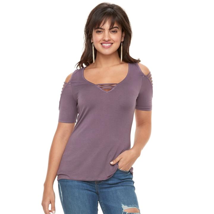Women's Rock & Republic&reg; Strappy Cold-shoulder Tee, Size: Xl, Med Purple