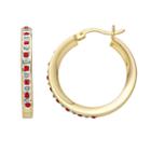 18k Gold-over-silver Ruby And Diamond Accent Hoop Earrings, Women's, Red