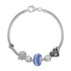 Individuality Beads Sterling Silver Snake Chain Bracelet And Crystal, Mom Heart And Love Knot Bead Set - 7.5-in, Women's, Blue