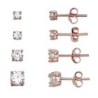 Primrose 14k Rose Gold Over Silver 4-pair Cubic Zirconia Stud Earring Set, Women's, White
