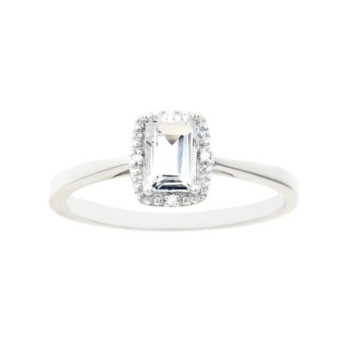 Sterling Silver White Topaz & Diamond Accent Rectangle Halo Ring, Women's, Size: 6