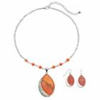 Peach Marbled Teardrop Pendant Necklace & Drop Earring Set, Women's, Pink Other