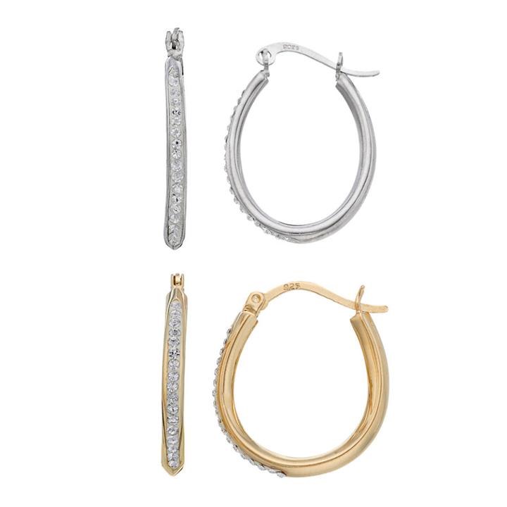 Sterling 'n' Ice Sterling Silver Crystal Hoop Earring Set, Women's, White