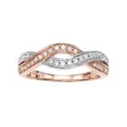 Two Tone 10k Rose Gold 1/4 Carat T.w. Diamond Crisscross Ring, Women's, Size: 5, White