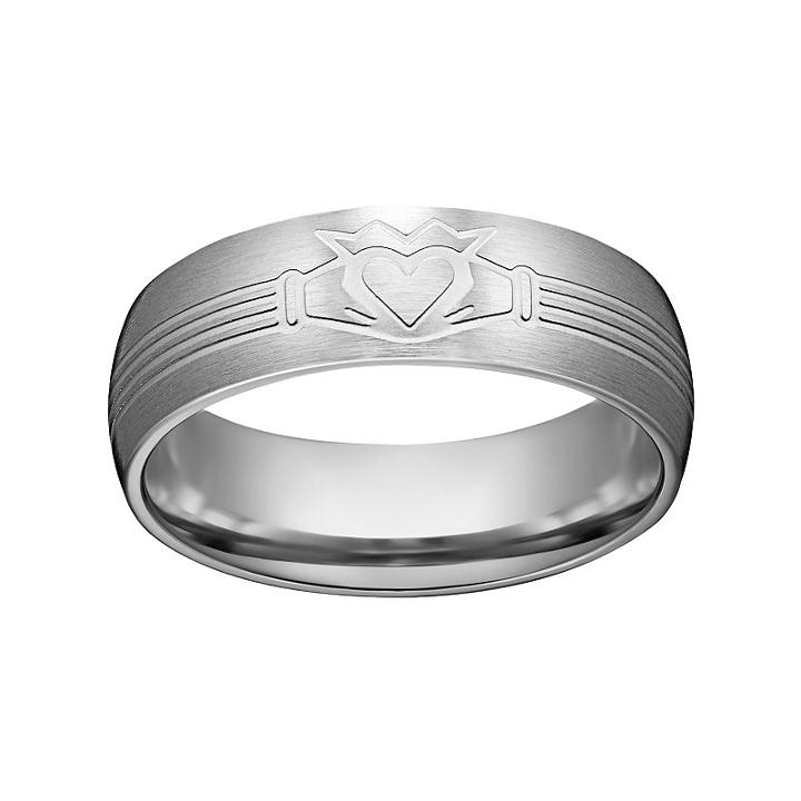 Stainless Steel Claddagh Wedding Band - Men, Size: 12, Grey