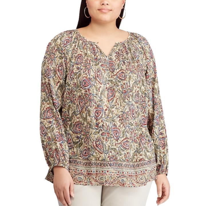 Plus Size Chaps Floral Blouse, Women's, Size: 2xl, Lt Beige