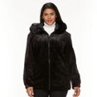 Plus Size Gallery Hooded Embossed Faux-fur Jacket, Women's, Size: 3xl, Black