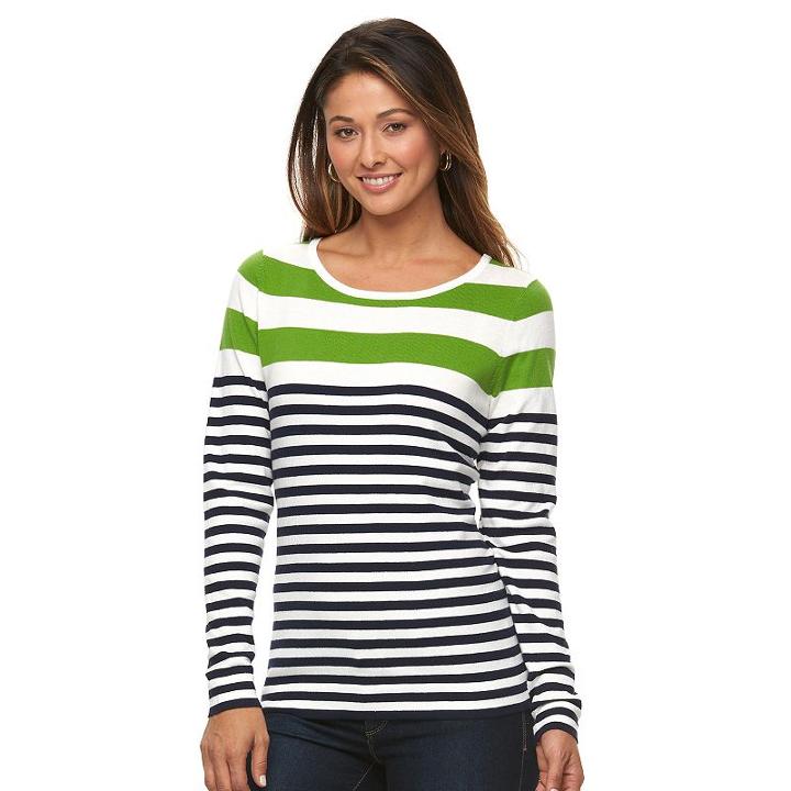 Women's Caribbean Joe Striped Boatneck Tee, Size: Large, Green Oth